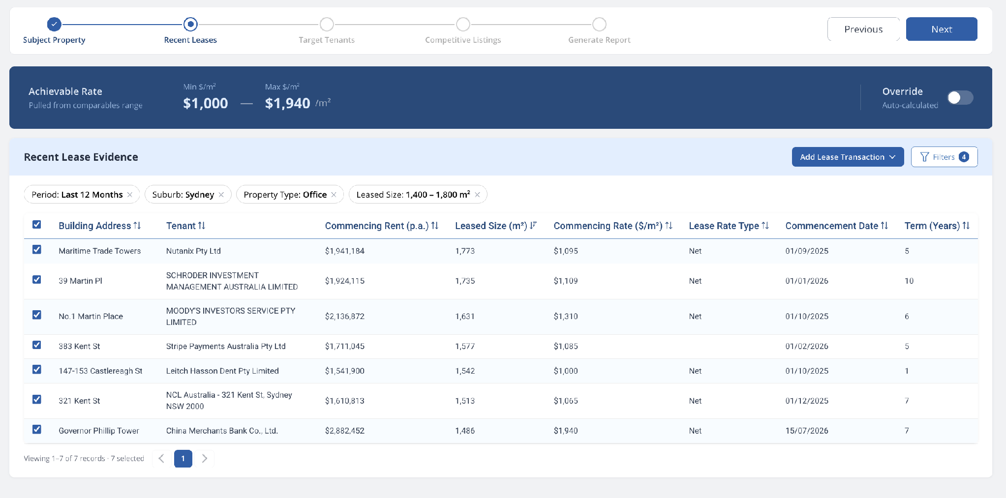 Recent Leases screen